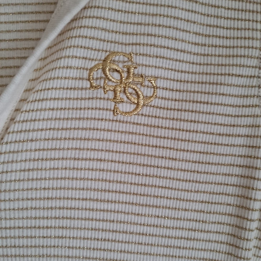 Guess Cream and Gold Hooded Striped Top - Picture 3 of 8